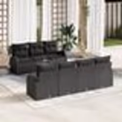 vidaXL Ensemble de canapé de jardin 8 pcs Noir Grand Rotin, tissu