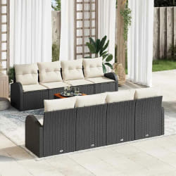 vidaXL Ensemble de Canapé de Jardin 9 pcs Noir, blanc Large