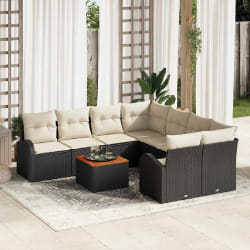 vidaXL Ensemble de canapé de jardin 9 pcs Noir et blanc