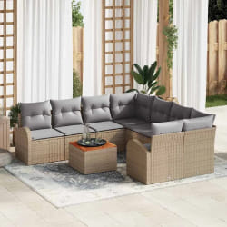 vidaXL Ensemble de canapé de jardin 9 pcs Beige, gris clair Grand