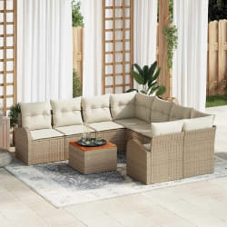 vidaXL Ensemble de canapé de jardin 9 pcs Beige, blanc Grand Rotin