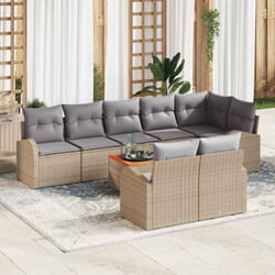 vidaXL Canapé de Jardin 9 pcs Beige, gris clair Grand Rattan, Verre
