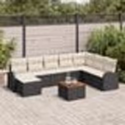 Ensemble de 9 pièces de canapés de jardin avec coussins noir poly rotin acacia