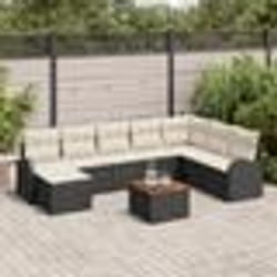 Ensemble de 9 pièces de canapés de jardin avec coussins noir poly rotin acacia