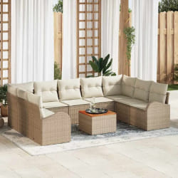 vidaXL Ensemble de canapé de jardin 10 pcs Beige et blanc