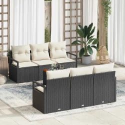 vidaXL Ensemble de canapé de jardin 7 pcs Noir, blanc Moyen