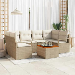 vidaXL Canapé de jardin 7 pcs Beige, blanc Grand Osier, Bois