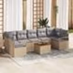 vidaXL Ensemble de salon de jardin 8 pièces avec coussins Beige Rotin Poly Acacia 3356341