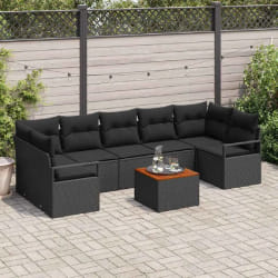 vidaXL Ensemble de Canapés de Jardin 8 pcs Noir Grand Rotin