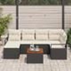 vidaXL Ensemble de Canapé de Jardin 7 pcs Noir, blanc Moyen