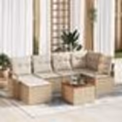 vidaXL Ensemble de Canapé de Jardin 7 pcs Beige, blanc Moyen
