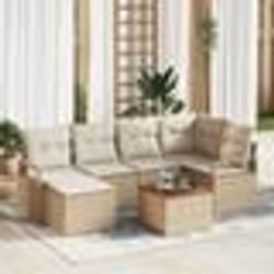 vidaXL Ensemble de Canapé de Jardin 7 pcs Beige, blanc Moyen