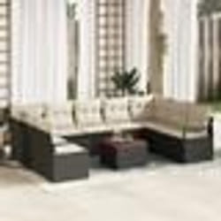 vidaXL Canapé de jardin 10 pcs Noir, blanc Grand