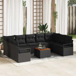 vidaXL Ensemble de canapé de jardin 10 pcs Noir