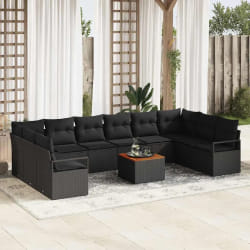 vidaXL Ensemble de canapé de jardin 11 pcs Noir