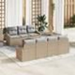 vidaXL Ensemble de 8 Pièces de Canapé de Jardin avec Coussins Beige Poly Rattan Acacia