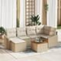vidaXL Canapé de jardin 7 pcs Beige, blanc 55 x 55 x 37 cm
