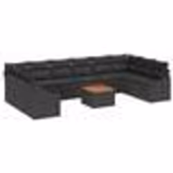 vidaXL Set de canapé de jardin 11 pièces avec coussins Noir Poly Rotin Acacia