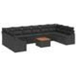vidaXL Set de canapé de jardin 11 pièces avec coussins Noir Poly Rotin Acacia