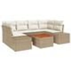 vidaXL Ensemble de canapé de jardin 7 pcs Beige, blanc 55 x 55 x 37 cm