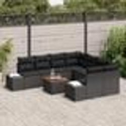vidaXL Ensemble de Canapés de Jardin 9 pcs Noir 55 x 55 x 37 cm