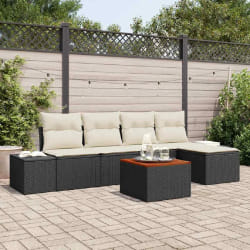 vidaXL Canapé de jardin 6 pcs Noir, blanc Rotin, polyester, acier