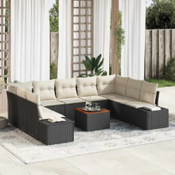 vidaXL Ensemble de Canapé de Jardin 10 pcs Noir, blanc