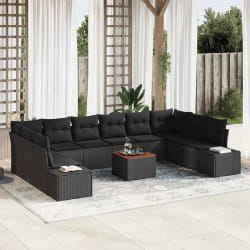 vidaXL Ensemble de canapé de jardin 11 pcs Noir Rotin, Tissu polyester