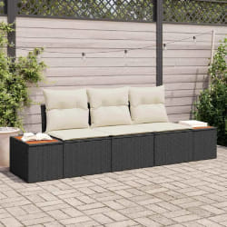 vidaXL Ensemble de canapé de jardin avec coussin 3 pcs Noir et crème