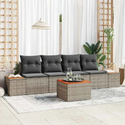 vidaXL Ensemble de canapé de jardin avec coussin 5 pcs Gris Poly rotin
