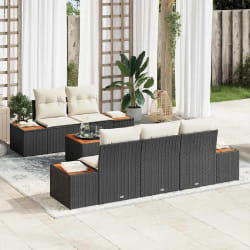 vidaXL Ensemble de canapé de jardin avec coussin 6 pcs Noir Poly rotin