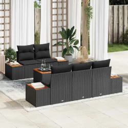 vidaXL Ensemble de canapé de jardin avec coussin 6 pcs Noir Poly rotin