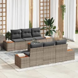 vidaXL Ensemble de canapé de jardin avec coussin 7 pcs Gris Poly rotin