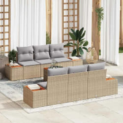 vidaXL Ensemble de canapé de jardin 7 pcs Beige Poly rotin
