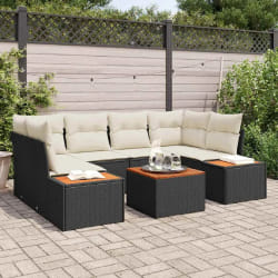 vidaXL Ensemble de canapé de jardin avec coussin 6 pcs Noir Poly rotin