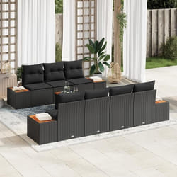 Set Canapé Jardin 8 Pièces avec Coussins Noir Poly Rattan Acacia 3356708