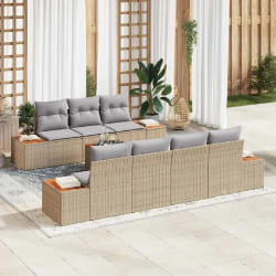 vidaXL Ensemble de canapé de jardin 8 pcs Beige Poly rotin