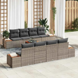 vidaXL Ensemble de canapé de jardin avec coussin 9 pcs Gris Poly rotin