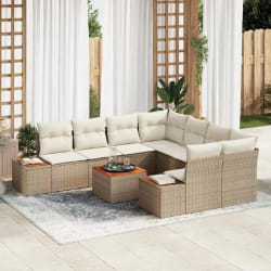 vidaXL Ensemble de canapé de jardin 9 pcs Beige Poly rotin
