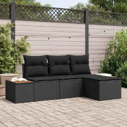 vidaXL Ensemble de canapé de jardin 4 pcs Noir 184 x 62 x 85 cm