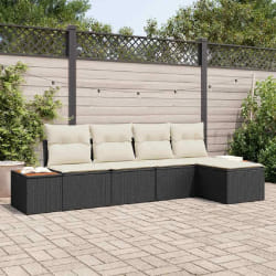 vidaXL Ensemble de canapé de jardin avec coussin 5 pcs Noir et crème
