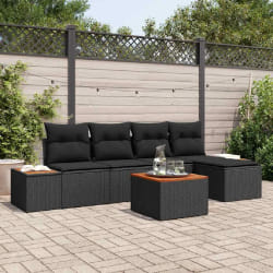 vidaXL Ensemble de canapé de jardin 6 pcs Noir 184 x 62 x 85 cm