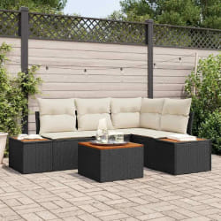 vidaXL Ensemble de canapé de jardin avec coussin 5 pcs Noir et crème