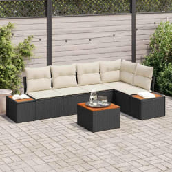 vidaXL Ensemble de canapé de jardin avec coussin 6 pcs Noir et crème