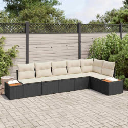 vidaXL Ensemble de canapé de jardin avec coussin 6 pcs Noir et crème