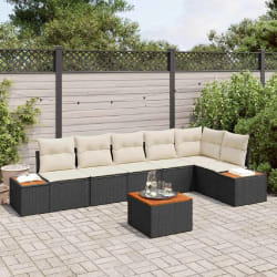 vidaXL Ensemble de canapé de jardin avec coussin 7 pcs Noir et crème