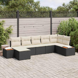 vidaXL Ensemble de canapé de jardin avec coussin 7 pcs Noir et crème