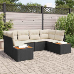 vidaXL Ensemble de canapé de jardin avec coussin 6 pcs Noir et crème