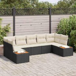 vidaXL Ensemble de canapé de jardin avec coussin 7 pcs Noir et crème