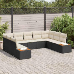 vidaXL Ensemble de canapé de jardin avec coussin 5 pcs Noir et crème